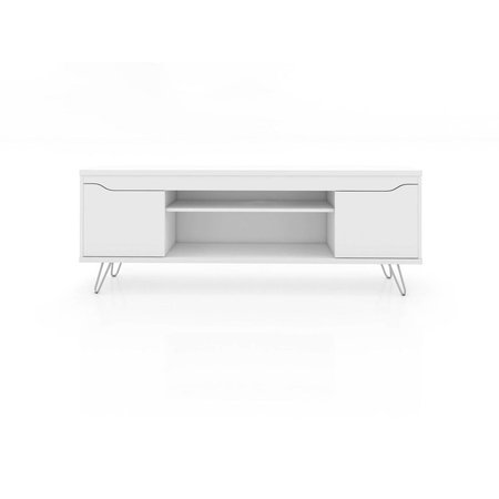 DESIGNED TO FURNISH Baxter Mid-Century-Modern TV Stand with 4 Shelves in White, 23.03 x 62.99 x 14.17 in. DE2616419